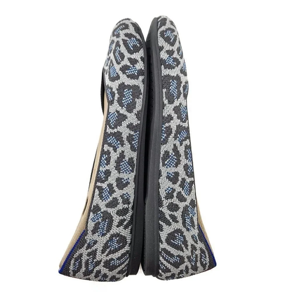 New Rothys The Flat Grey Spotted Womens 7.5 Ballet Flat Shoes Leopard